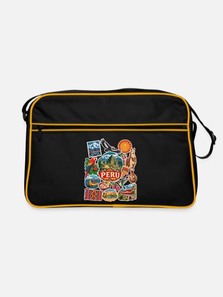 Peru Reisesticker - Retro Tasche - Schwarz/Gold