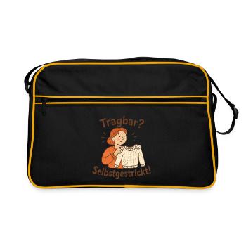 Erstes Strickstück fertig: Geschenk für Anfänger - Retro Tasche - Schwarz/Gold - Vorne