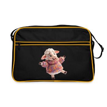 Lämmchen im bunten Strickpullover - Retro Tasche - Schwarz/Gold - Vorne