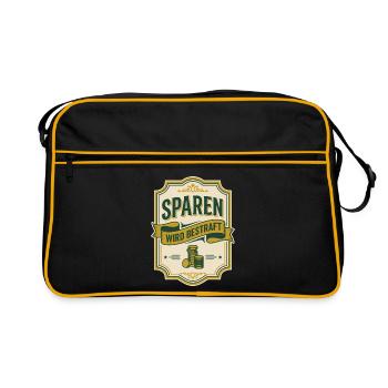 Sparen wird bestraft Satire Etikett Steuer - Retro Tasche - Schwarz/Gold - Vorne