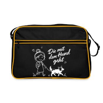 Die mit dem Hund geht Border Collie - Retro Tasche - Schwarz/Gold - Vorne