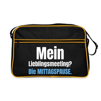 Mein Lieblingsmeeting? Die Mittagspause. - Retro Tasche - Schwarz/Gold - Vorne