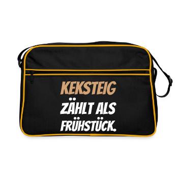 Keksteig zählt als Frühstück. - Retro Tasche - Schwarz/Gold - Vorne