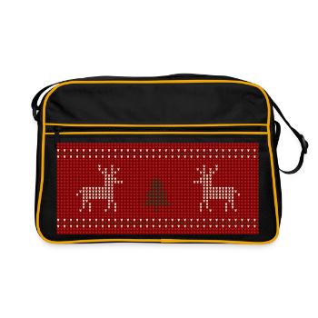 Rentier-Weihnachtsstrick Print - Retro Tasche - Schwarz/Gold - Vorne