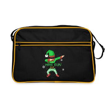Man Bun Elf passendes Familien-Weihnachtskleidungshemd - Retro Tasche - Schwarz/Gold - Vorne