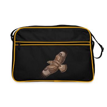 Mäusebussard im Flug – naturgetreues Vogelmotiv - Retro Tasche - Schwarz/Gold - Vorne