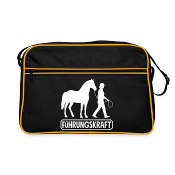 Lustiges Pferdemädchen & Reiter Spruch Geschenke - Retro Tasche - Schwarz/Gold - Vorne