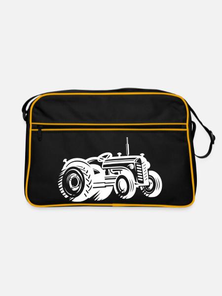 Traktor Silhouette Bauer Landwirtschaft - Retro Tasche - Schwarz/Gold