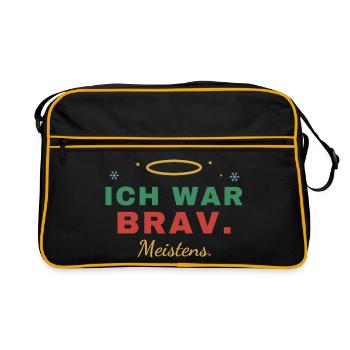 Ich war brav. Meistens. – Weihnachten - Retro Tasche - Schwarz/Gold - Vorne