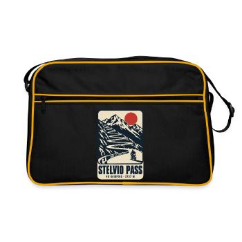 Stelvio Pass 48 Haarnadeln Vintage-Motorradplakat - Retro Tasche - Schwarz/Gold - Vorne