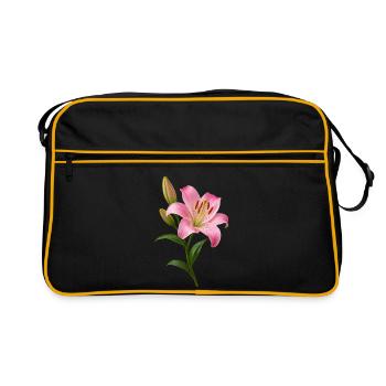 Rosa Lilienblüten-Grafik - Retro Tasche - Schwarz/Gold - Vorne