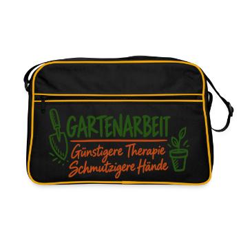 Gartenarbeit Therapie – Lustiges Garten Shirt - Retro Tasche - Schwarz/Gold - Vorne
