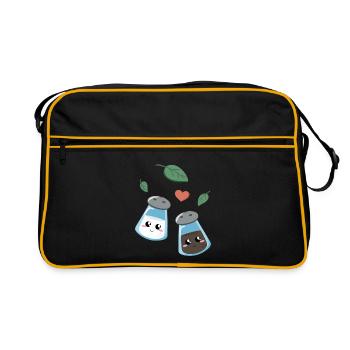 Niedliches Küchenmotiv mit Salz und Pfeffer - Retro Tasche - Schwarz/Gold - Vorne