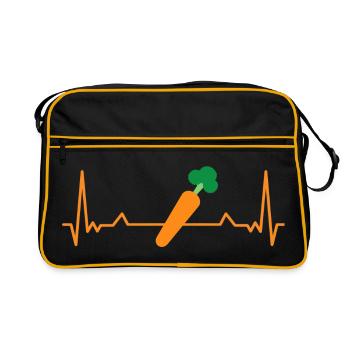 Karotte mit Herzschlag – Orange - Retro Tasche - Schwarz/Gold - Vorne