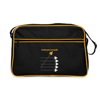 Create Your Own Path – Motivation Papierflieger - Retro Tasche - Schwarz/Gold - Vorne