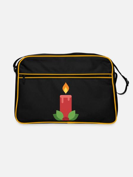 Kerze mit Stechpalme - Advent Weihnachten - Retro Tasche - Schwarz/Gold