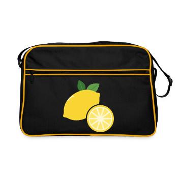 Zitrone mit Zitronenscheibe - Frucht Motiv - Retro Tasche - Schwarz/Gold - Vorne