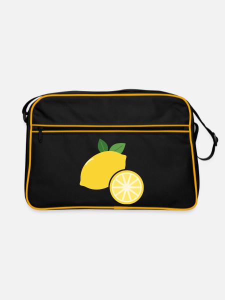 Zitrone mit Zitronenscheibe - Frucht Motiv - Retro Tasche - Schwarz/Gold