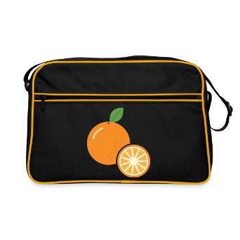 Orange mit Orangenscheibe - Frucht Motiv - Retro Tasche - Schwarz/Gold - Vorne