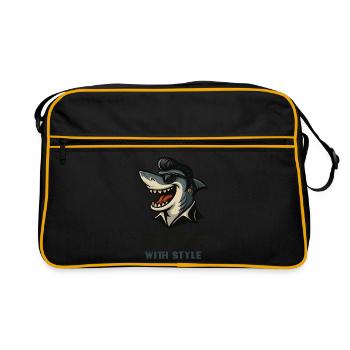 Cooler Hai im Rockabillylook mit Bite with Style - Retro Tasche - Schwarz/Gold - Vorne