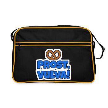 Prost, Vulva! Brezel Sticker - Retro Tasche - Schwarz/Gold - Vorne