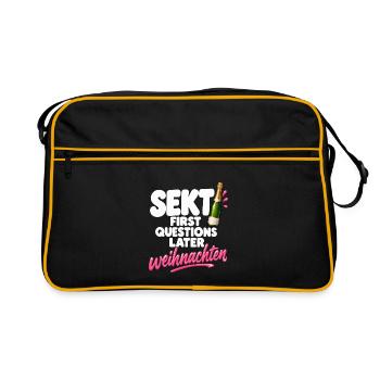 Sekt First Questions Later lustig Sektliebhaber - Retro Tasche - Schwarz/Gold - Vorne