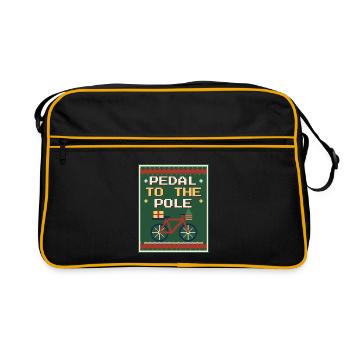 Pedal to the Pole – Rad-Weihnachtspullover - Retro Tasche - Schwarz/Gold - Vorne