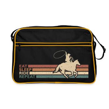 Eat Sleep Ride Repeat Cowboy Rodeo Western Stil - Retro Tasche - Schwarz/Gold - Vorne
