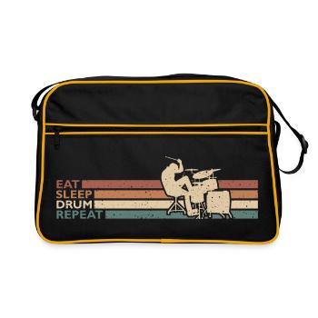 Eat Sleep Drum Repeat Schlagzeuger Am Schlagzeug - Retro Tasche - Schwarz/Gold - Vorne