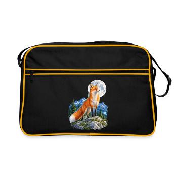 Wolf heult vor dem Mond Mondlicht Wolf wilde Tiere - Retro Tasche - Schwarz/Gold - Vorne
