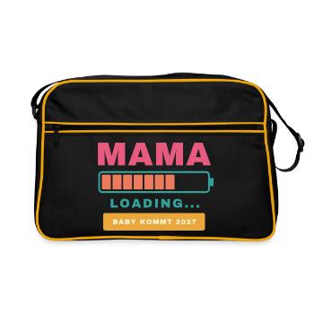 Mama Loading – Baby kommt 2027 - Retro Tasche - Schwarz/Gold - Vorne