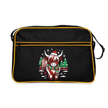 Rote Weihnachtsmannkuh auf Winter Farm - Retro Tasche - Schwarz/Gold - Vorne