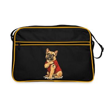 Französische Bulldogge Mom Mit Herz - Retro Tasche - Schwarz/Gold - Vorne