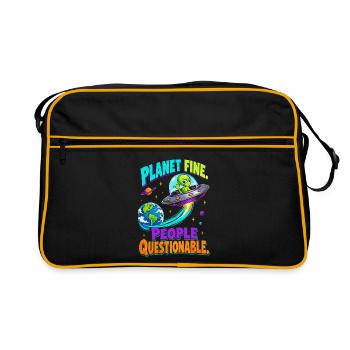  Planet Fine People Questionable Alien UFO Erde - Retro Tasche - Schwarz/Gold - Vorne