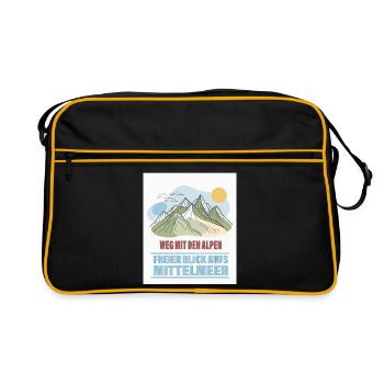 Weg mit den Alpen – Freier Blick aufs Mittelmeer - Retro Tasche - Schwarz/Gold - Vorne