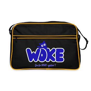 Woke – Macht es dich CHAT-grine? | Politischer Humor - Retro Tasche - Schwarz/Gold - Vorne