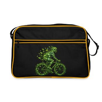 Radfahrer aus grünen Blättern – Fahrrad trifft Umw - Retro Tasche - Schwarz/Gold - Vorne