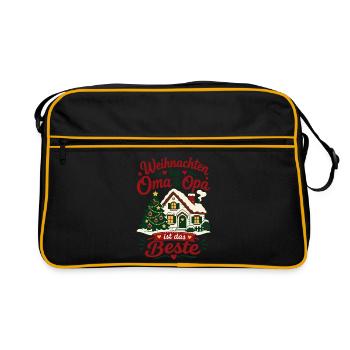 Weihnachten bei Oma und Opa Enkel Kinder - Retro Tasche - Schwarz/Gold - Vorne