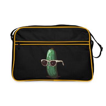 Coole Gurke mit Sonnenbrille - Retro Tasche - Schwarz/Gold - Vorne