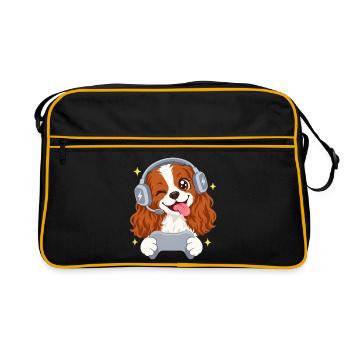 Gaming Cavalier King Charles Spaniel Headset  - Retro Tasche - Schwarz/Gold - Vorne