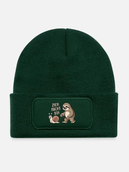 Zieh nicht so - Schnecke und Faultier - Kinder Recycelter Patch Beanie - Flaschengrün - Vorne