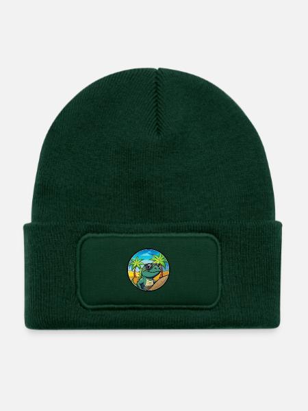 Eidechse Lustige Cartoon Sommer Strand Sonnenbrille Cool - Kinder Recycelter Patch Beanie - Flaschengrün - Vorne