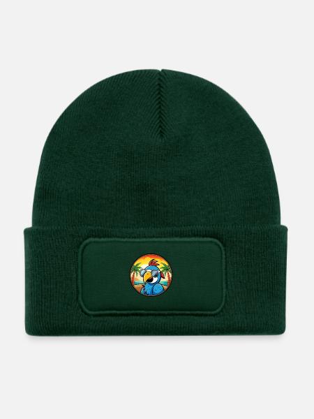 Papagei Lustige Cartoon Sommer Strand Sonnenbrille Cool - Kinder Recycelter Patch Beanie - Flaschengrün - Vorne