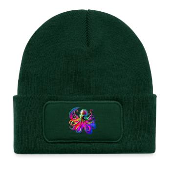 Psychedelic Neon Octopus - Kids' Recycled Patch Beanie - bottle green - Front