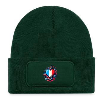 Coeur drapeau Français - Bonnet enfant en polyester recyclé avec patch - vert bouteille - Devant