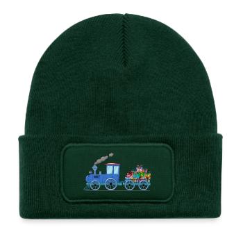 Children's train train with trailer in blue - Kids' Recycled Patch Beanie - bottle green - Front