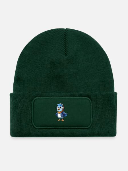Taube Lustige Zeichentrickfigur Kopfhörer Musik - Kinder Recycelter Patch Beanie - Flaschengrün - Vorne