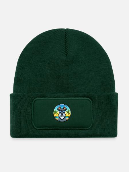 Standard Schnauzer Hunderasse Cartoon Sonnenbrille - Kinder Recycelter Patch Beanie - Flaschengrün - Vorne