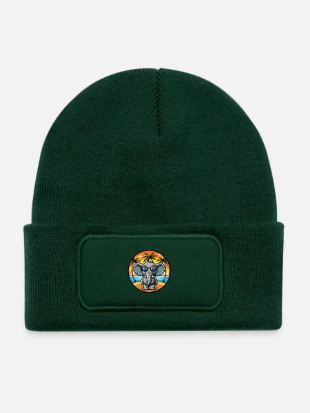 Elefant Lustige Cartoon Sommer Strand Sonnenbrille - Kinder Recycelter Patch Beanie - Flaschengrün - Vorne