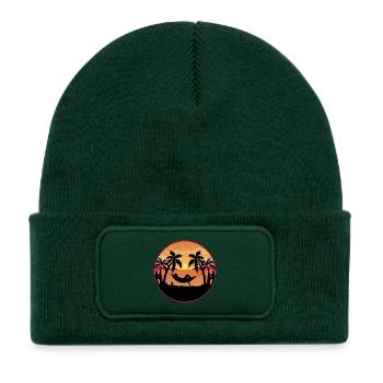 Palm Trees Hammock Sunset - Kids' Recycled Patch Beanie - bottle green - Front